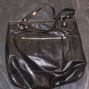 Black sleek leather Coach shoulder purse